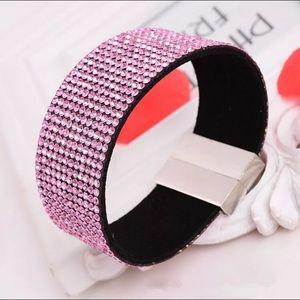 Magnetic Clasp Wide Pink Rhinestone Bracelet